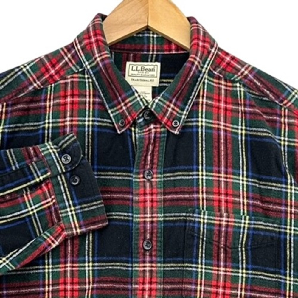 L.L. Bean Scotch‎ Flannel Shirt Traditional Fit Plaid Red Green Blue SZ L Retro